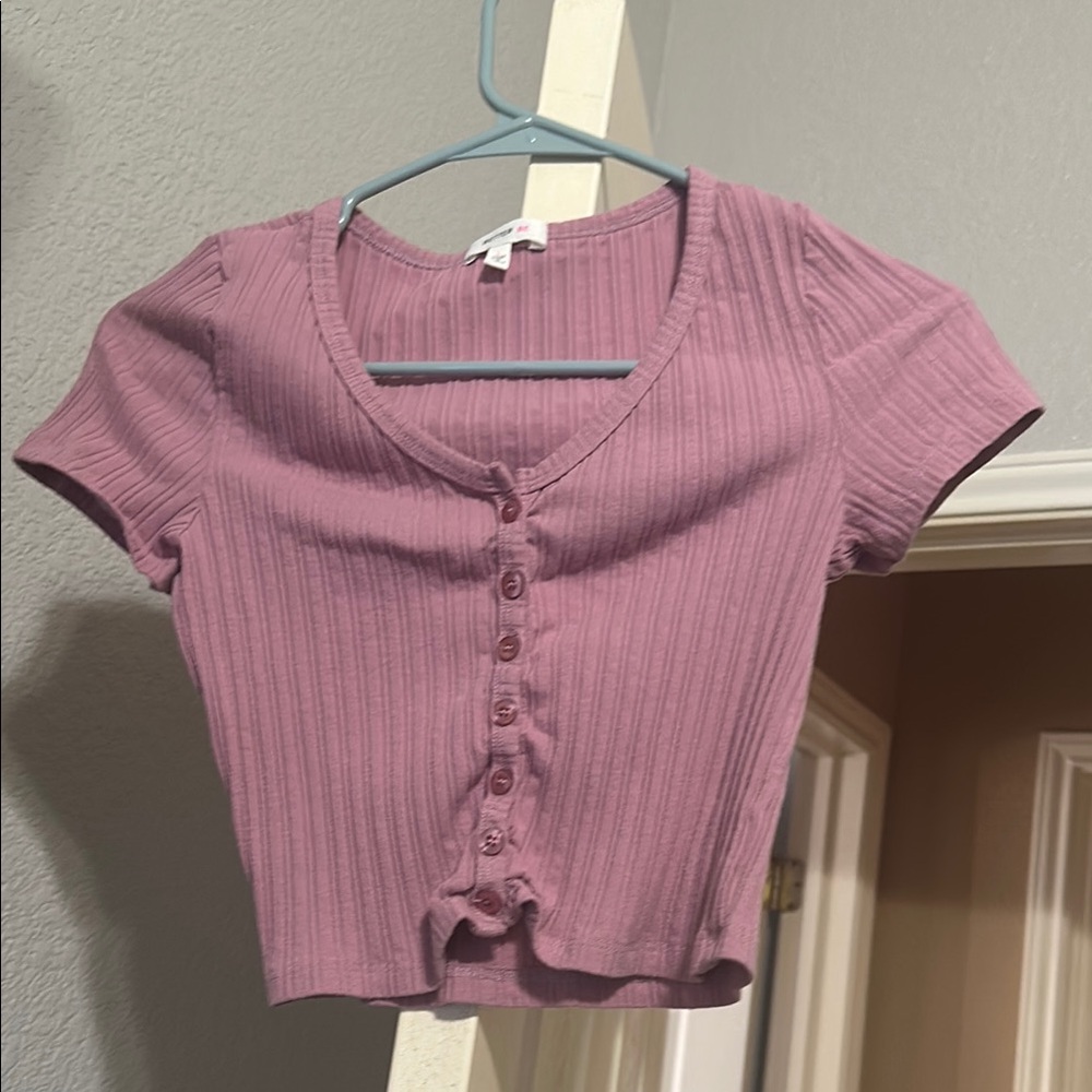 Women's Ribbed Button-Up Top - Mauve